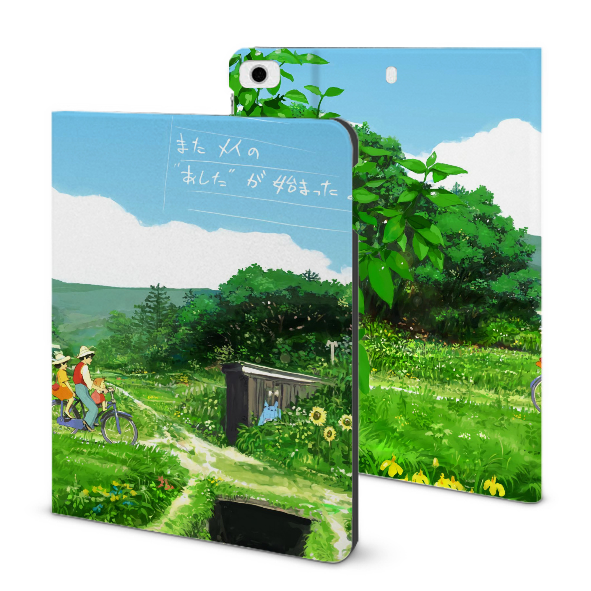 （画像用） となりのトトロ 草壁メイ 草壁サツキ My Neighbor Totoro Satsuki Kusakabe Mei Kusakabe IPad ケース ブック型 PUレザー TPU 耐衝撃 軽量 薄型 ペン収納なし 全面保護 IPad 各モデル対応